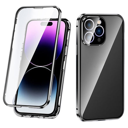 For iPhone 16 Pro Max Case Magnetic Adsorption Double Sides Tempered Glass+Metal Phone Cover with Buckle