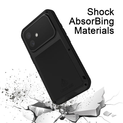 LOVE MEI For iPhone 16 Case with Tempered Glass Film Metal+Silicone Phone Cover