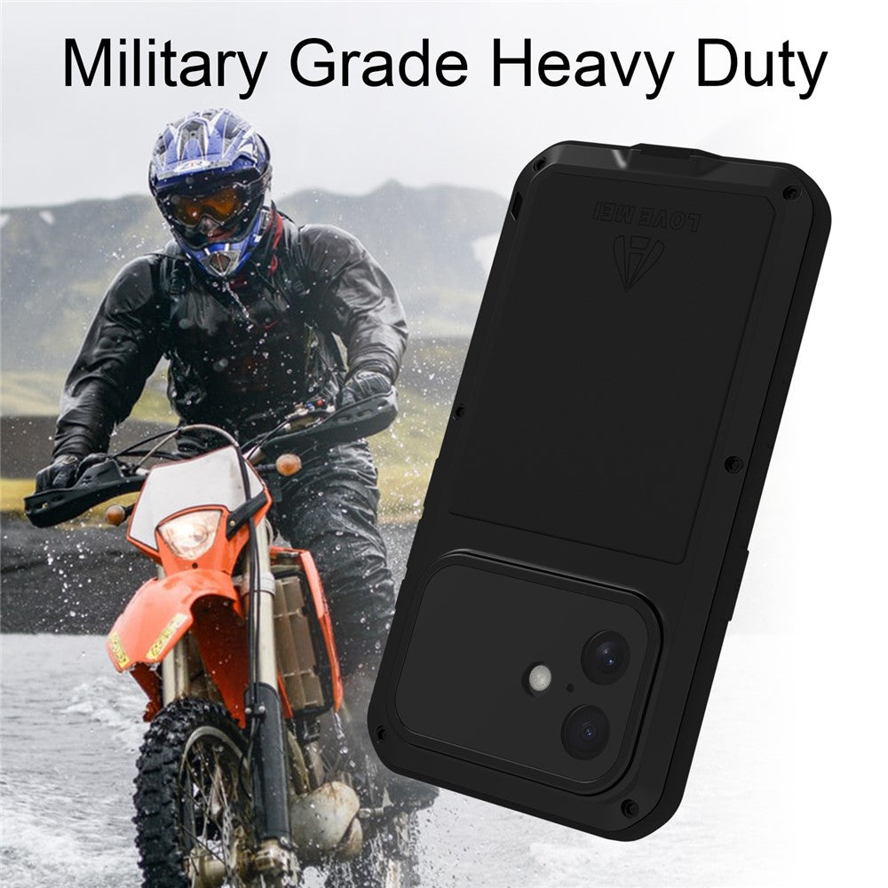 LOVE MEI For iPhone 16 Case with Tempered Glass Film Metal+Silicone Phone Cover