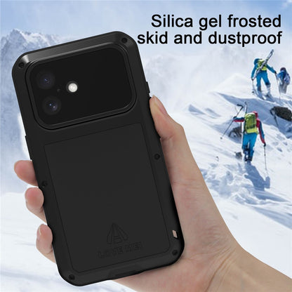 LOVE MEI For iPhone 16 Case with Tempered Glass Film Metal+Silicone Phone Cover