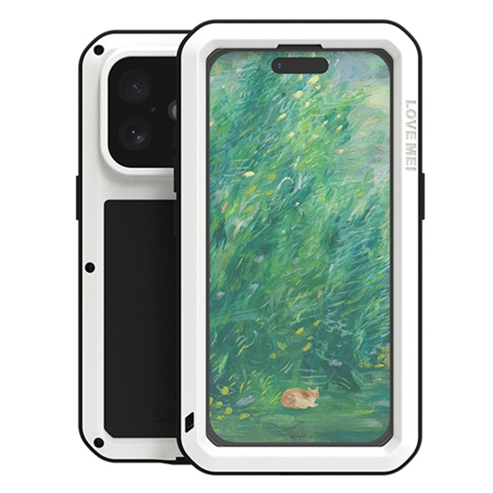 LOVE MEI For iPhone 16 Case with Tempered Glass Film Metal+Silicone Phone Cover