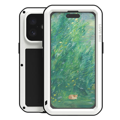 LOVE MEI For iPhone 16 Case with Tempered Glass Film Metal+Silicone Phone Cover