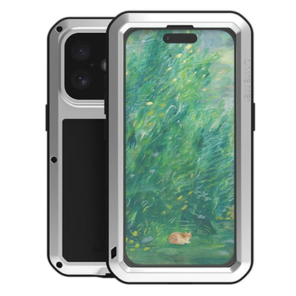 LOVE MEI For iPhone 16 Case with Tempered Glass Film Metal+Silicone Phone Cover