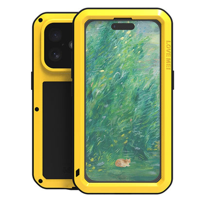 LOVE MEI For iPhone 16 Case with Tempered Glass Film Metal+Silicone Phone Cover