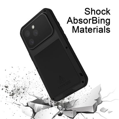 LOVE MEI For iPhone 16 Pro Max Case with Tempered Glass Film Metal+Silicone Phone Cover