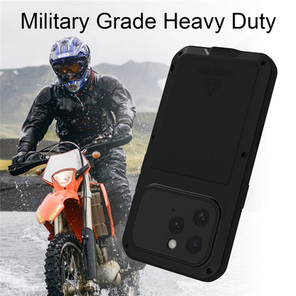 LOVE MEI For iPhone 16 Pro Max Case with Tempered Glass Film Metal+Silicone Phone Cover