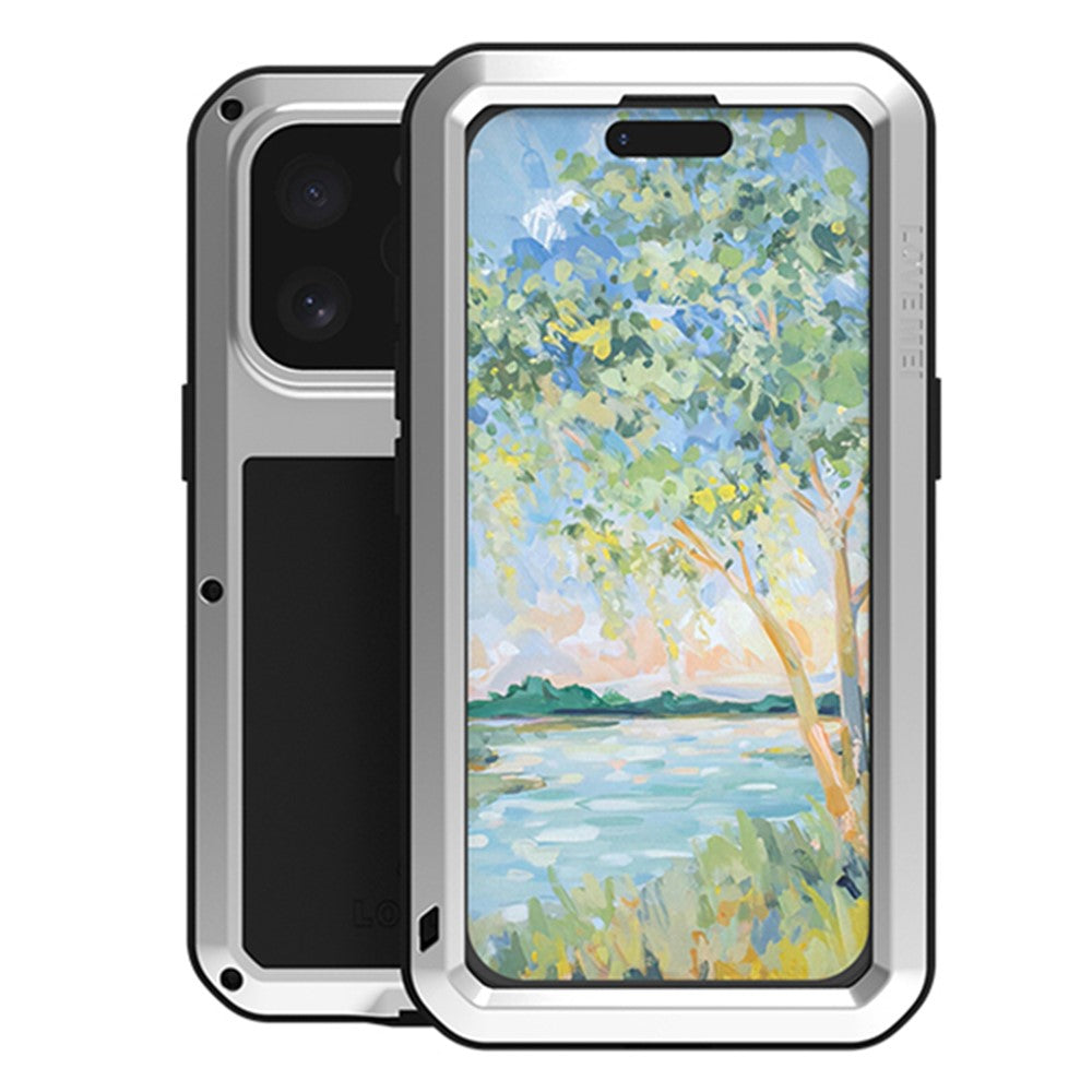 LOVE MEI For iPhone 16 Pro Max Case with Tempered Glass Film Metal+Silicone Phone Cover