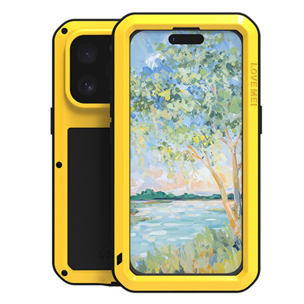 LOVE MEI For iPhone 16 Pro Max Case with Tempered Glass Film Metal+Silicone Phone Cover