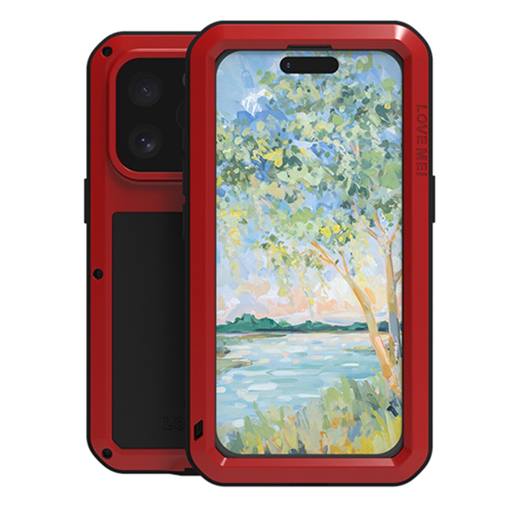 LOVE MEI For iPhone 16 Pro Max Case with Tempered Glass Film Metal+Silicone Phone Cover