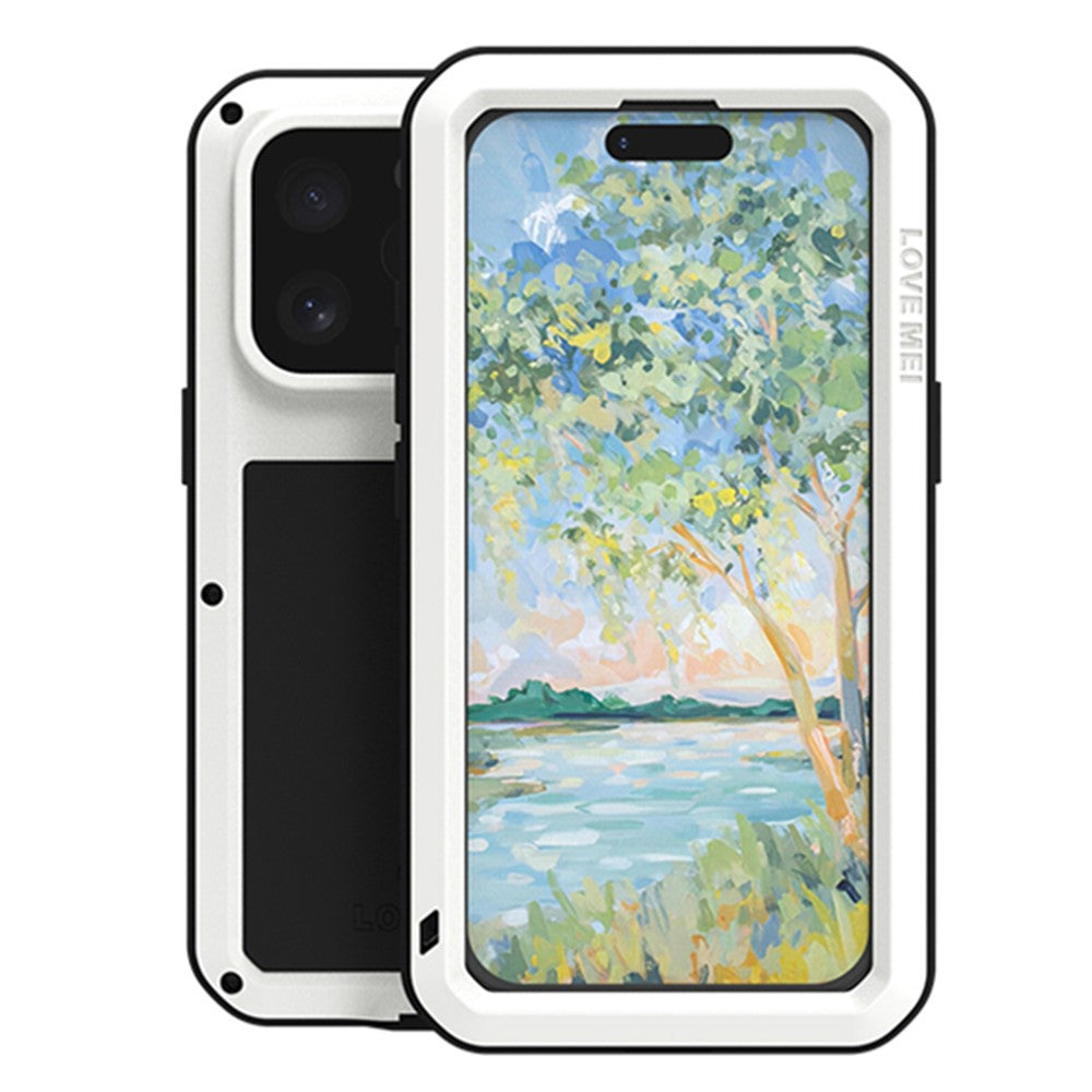LOVE MEI For iPhone 16 Pro Max Case with Tempered Glass Film Metal+Silicone Phone Cover