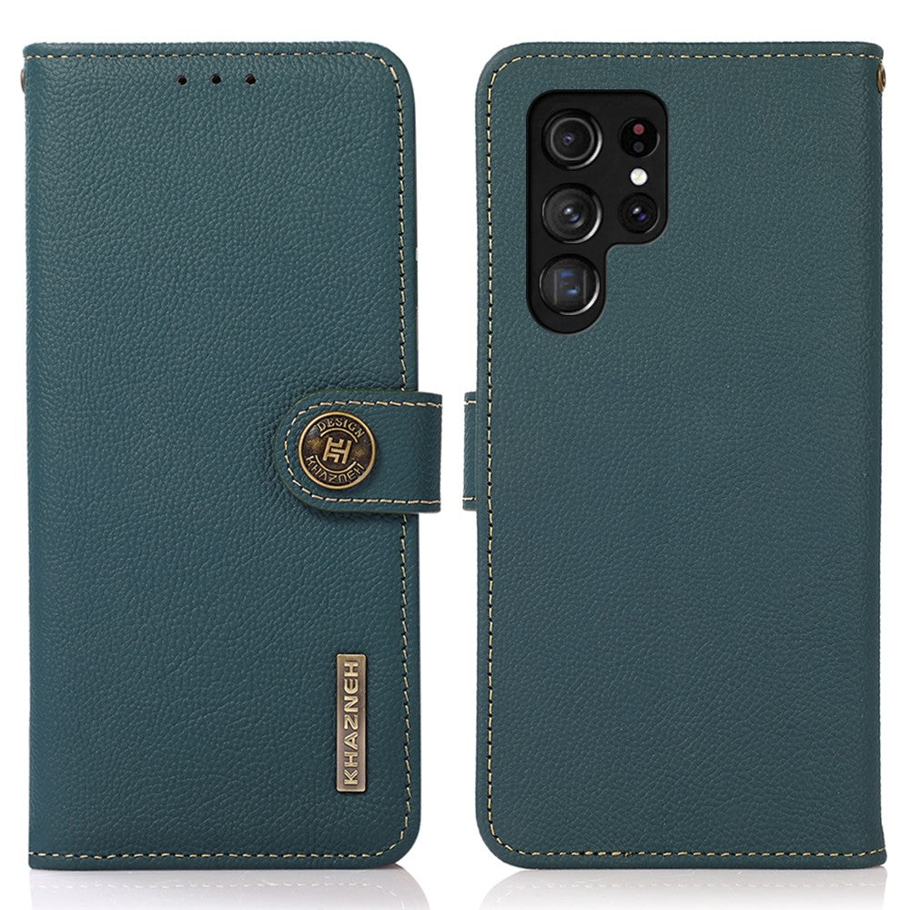 KHAZNEH For Samsung Galaxy S25 Ultra Case Genuine Cow Leather RFID Blocking Wallet Phone Cover