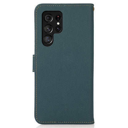 KHAZNEH For Samsung Galaxy S25 Ultra Case Genuine Cow Leather RFID Blocking Wallet Phone Cover