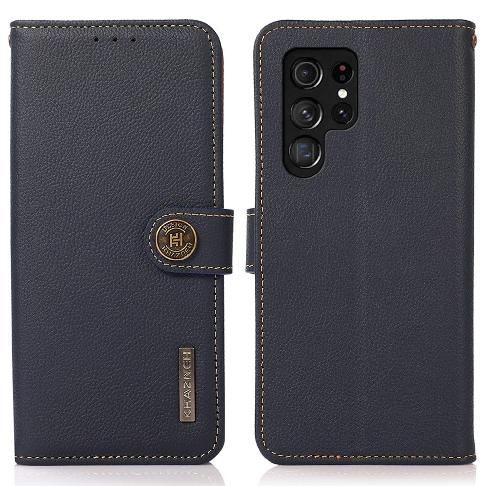 KHAZNEH For Samsung Galaxy S25 Ultra Case Genuine Cow Leather RFID Blocking Wallet Phone Cover