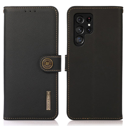 KHAZNEH For Samsung Galaxy S25 Ultra Case Genuine Cow Leather RFID Blocking Wallet Phone Cover