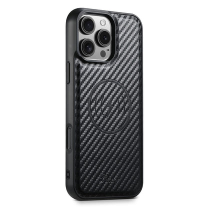 SUTENI H18 For iPhone 16 Pro Max Magnetic Case Carbon Fiber Texture Leather+TPU Cover with Detachable Card Bag