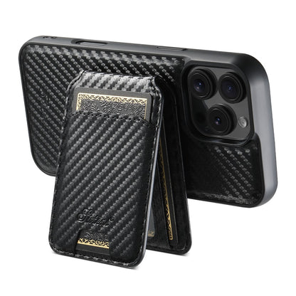SUTENI H18 For iPhone 16 Pro Max Magnetic Case Carbon Fiber Texture Leather+TPU Cover with Detachable Card Bag