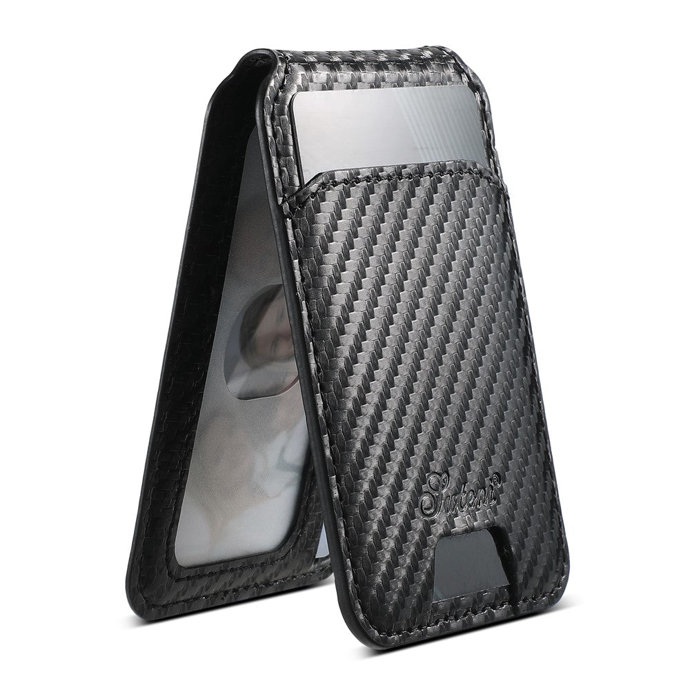 SUTENI H18 For iPhone 16 Pro Max Magnetic Case Carbon Fiber Texture Leather+TPU Cover with Detachable Card Bag
