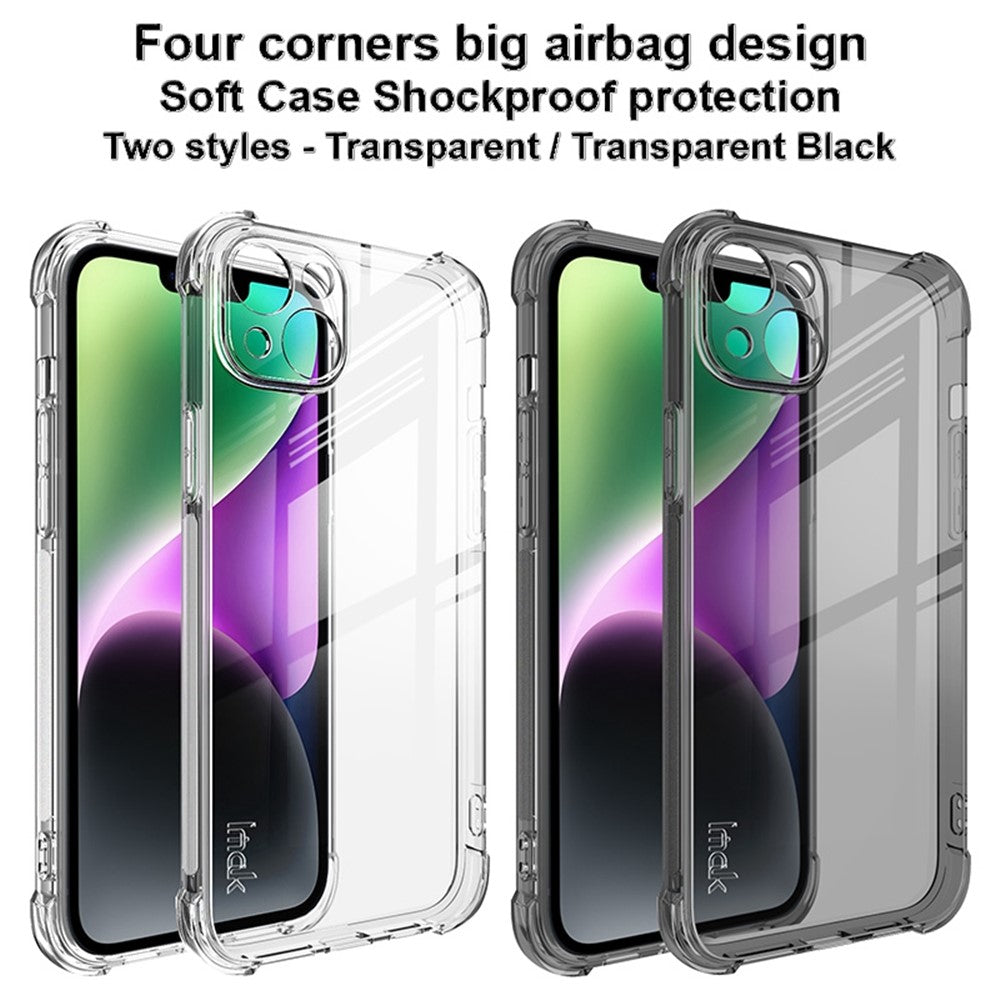 IMAK For iPhone 14 Plus Flexible TPU Clear Phone Back Cover Four Corners Airbag Anti-drop Case