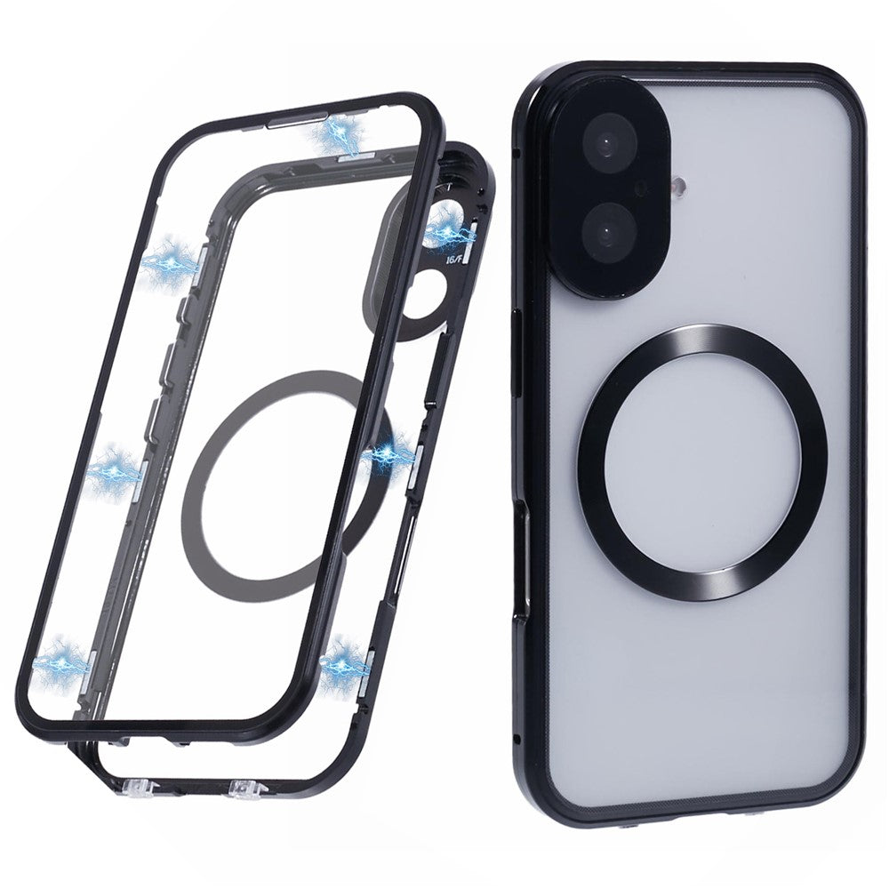 For iPhone 16 Case Double Sides Tempered Glass Phone Cover Compatible with MagSafe Full Protector