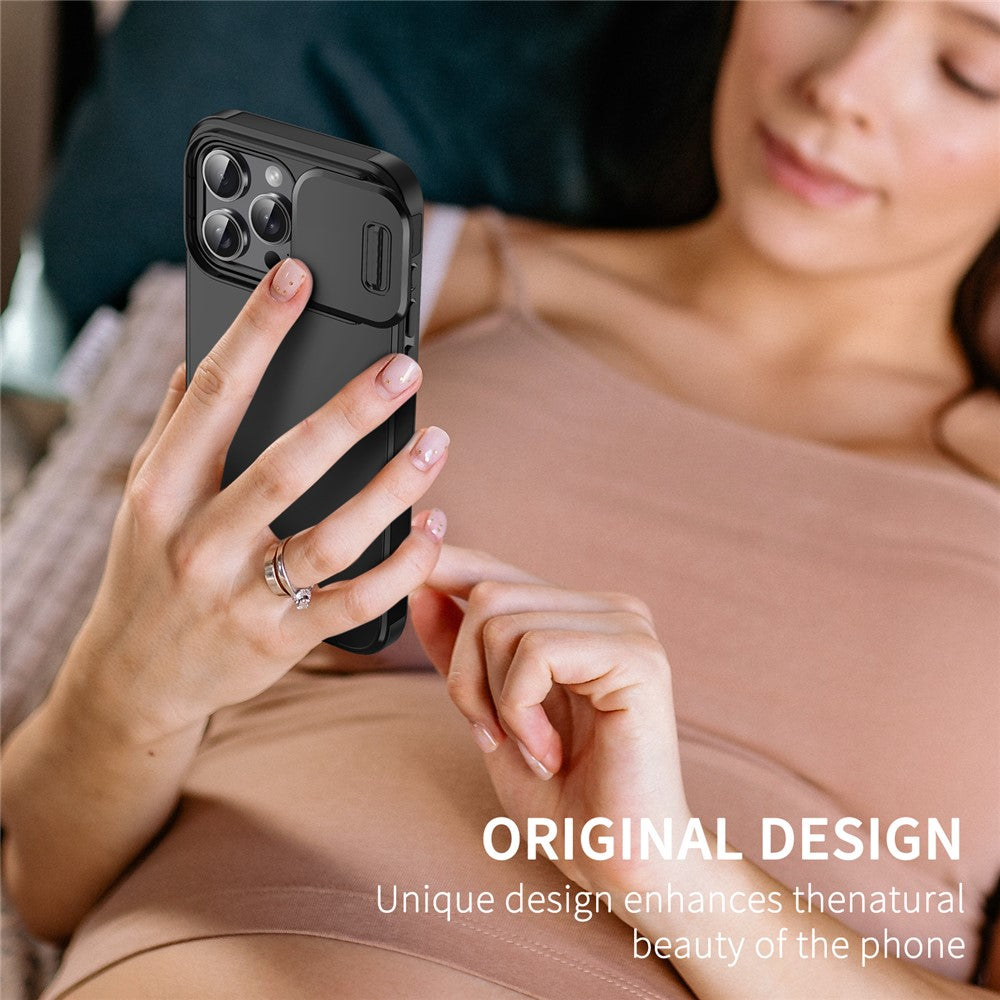 For iPhone 16 Pro Max Case PC+TPU Shell with Slide Camera Phone Cover