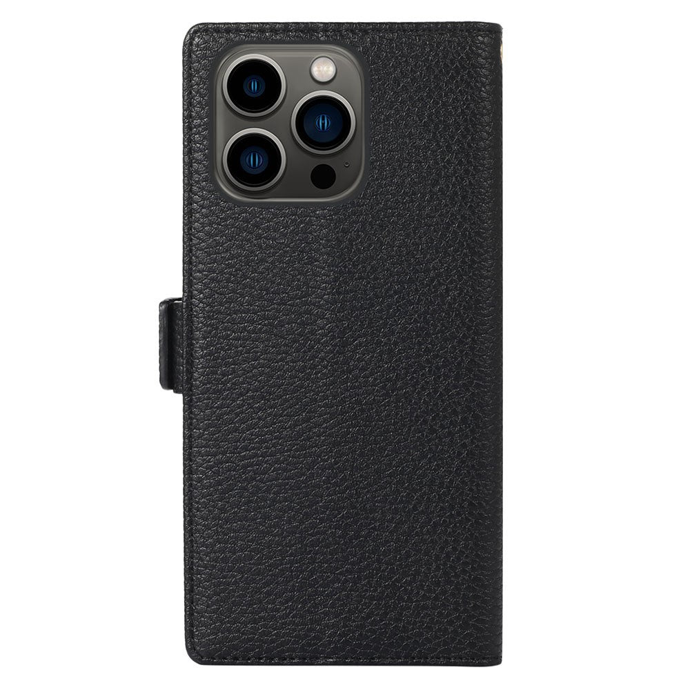 Litchi Texture Phone Case for iPhone 14 Pro Max, Drop Resistant Zipper Pocket PU Leather Flip Cover Wallet with Strap
