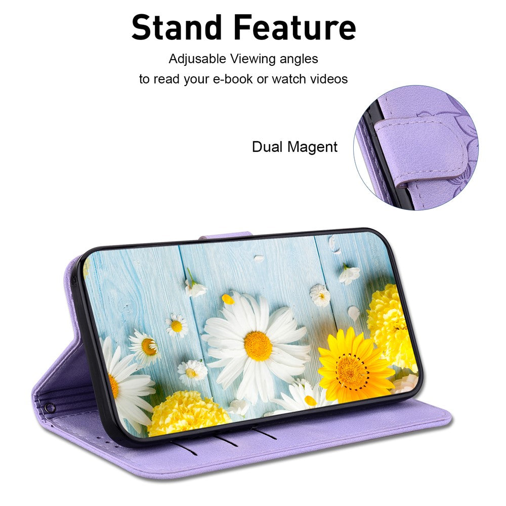 For Samsung Galaxy S25 Ultra Case Lily Flower Imprint Leather Phone Cover with Stand
