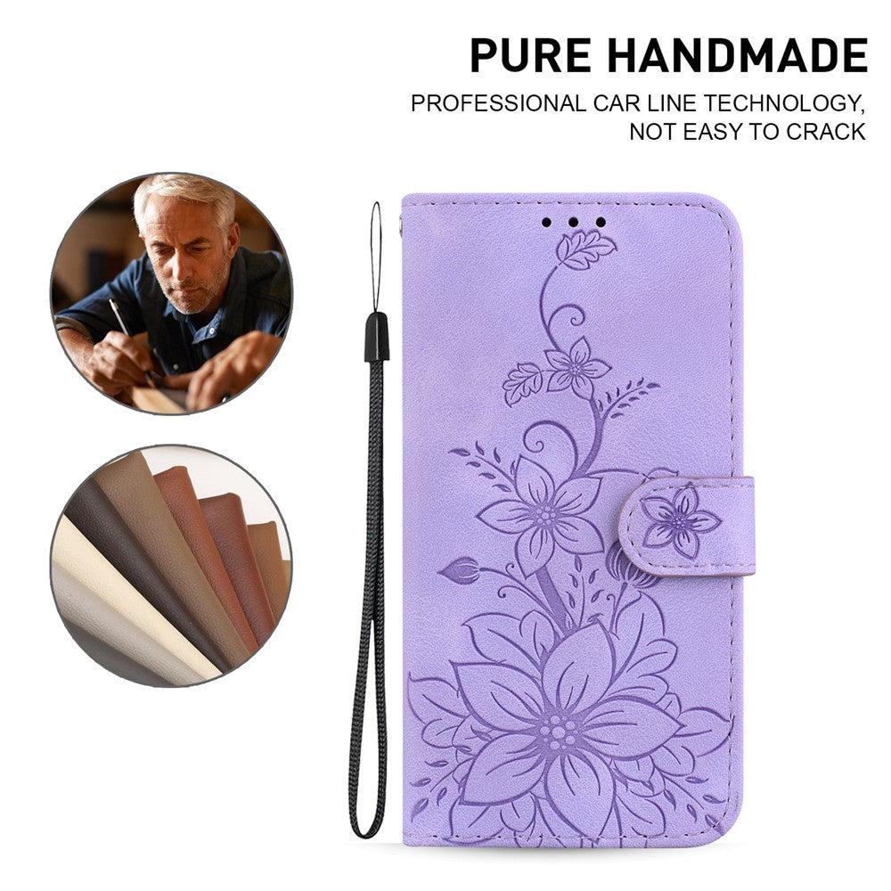 For Samsung Galaxy S25 Ultra Case Lily Flower Imprint Leather Phone Cover with Stand