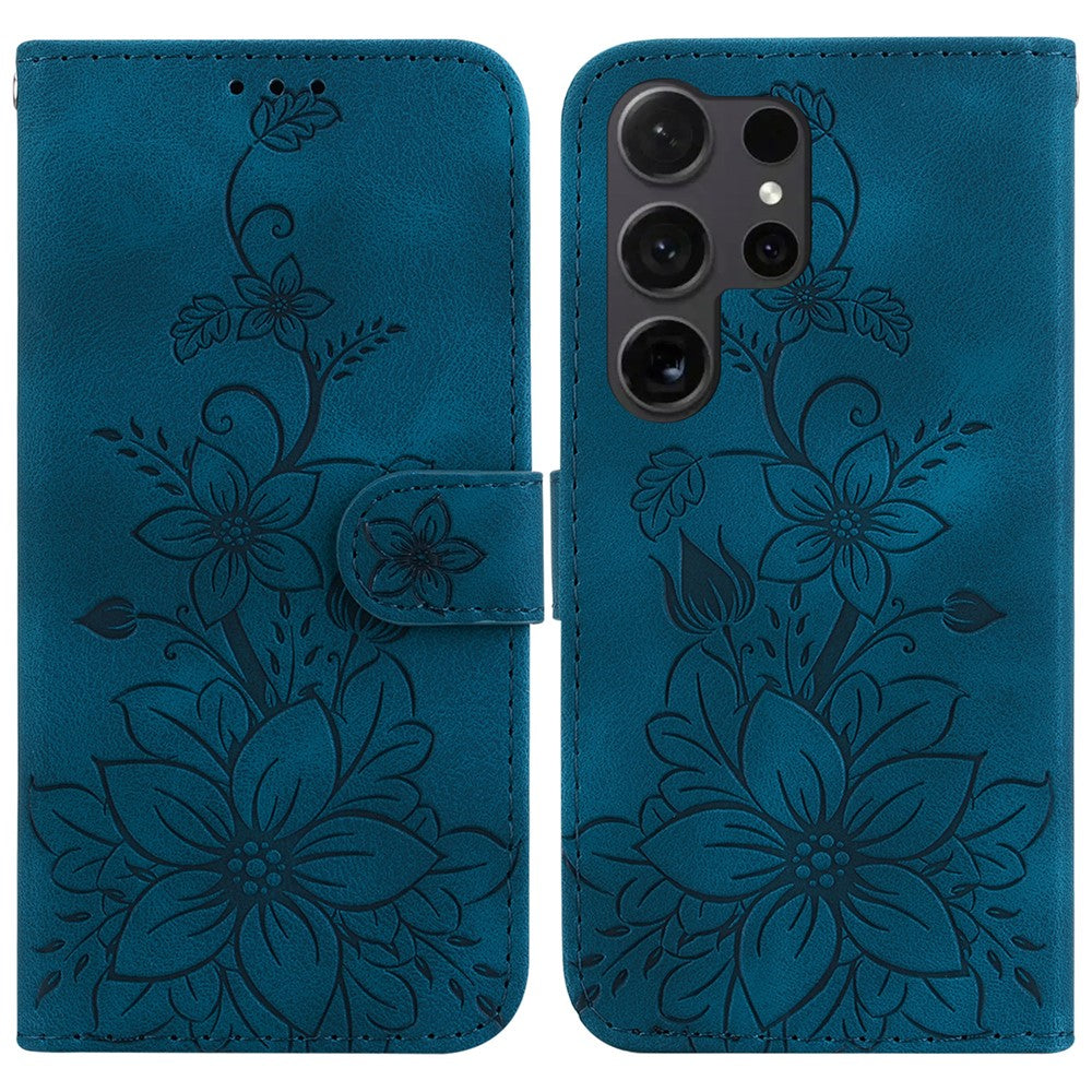 For Samsung Galaxy S25 Ultra Case Lily Flower Imprint Leather Phone Cover with Stand