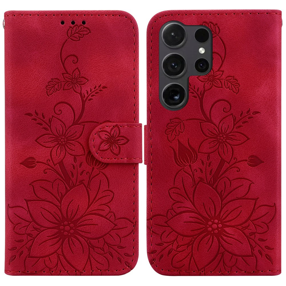 For Samsung Galaxy S25 Ultra Case Lily Flower Imprint Leather Phone Cover with Stand