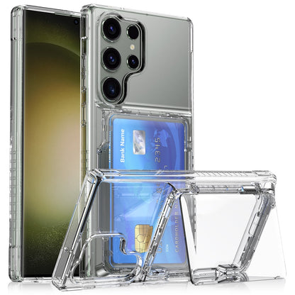 For Samsung Galaxy S25 Ultra Clear Case PC+TPU Phone Cover Card Holder Kickstand