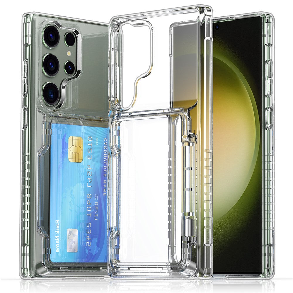 For Samsung Galaxy S25 Ultra Clear Case PC+TPU Phone Cover Card Holder Kickstand