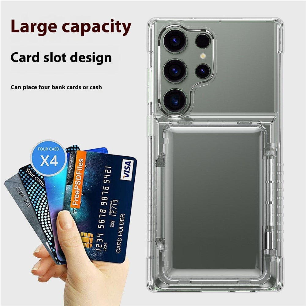 For Samsung Galaxy S25 Ultra Clear Case PC+TPU Phone Cover Card Holder Kickstand