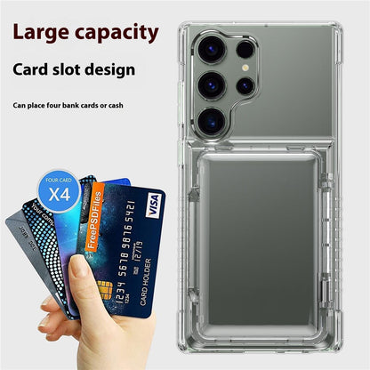 For Samsung Galaxy S25 Ultra Clear Case PC+TPU Phone Cover Card Holder Kickstand