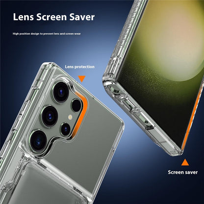 For Samsung Galaxy S25 Ultra Clear Case PC+TPU Phone Cover Card Holder Kickstand