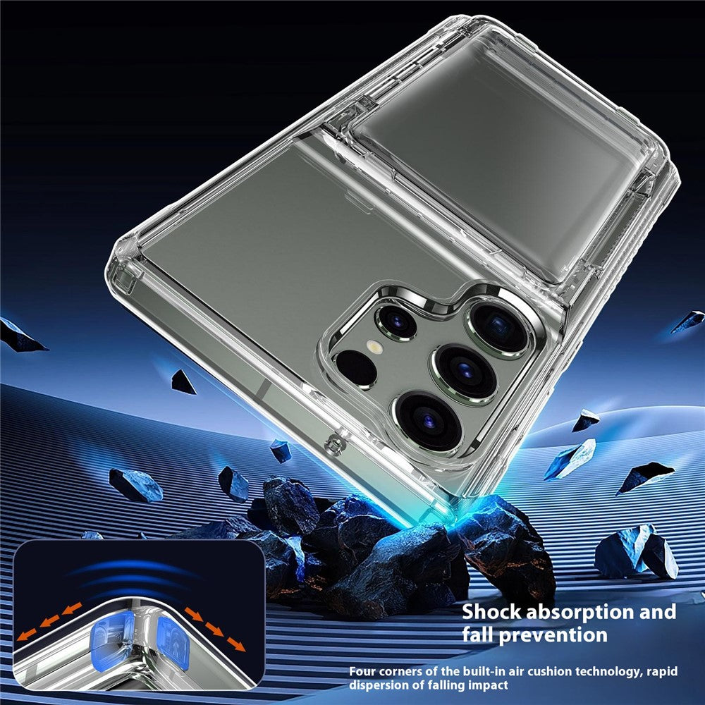 For Samsung Galaxy S25 Ultra Clear Case PC+TPU Phone Cover Card Holder Kickstand