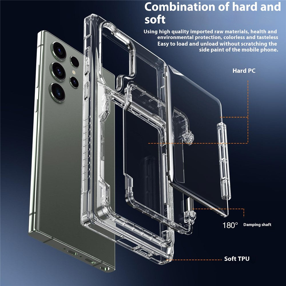 For Samsung Galaxy S25 Ultra Clear Case PC+TPU Phone Cover Card Holder Kickstand