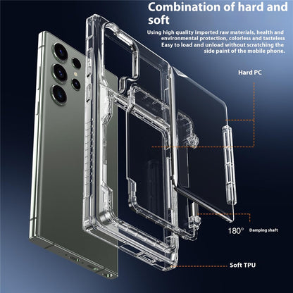 For Samsung Galaxy S25 Ultra Clear Case PC+TPU Phone Cover Card Holder Kickstand