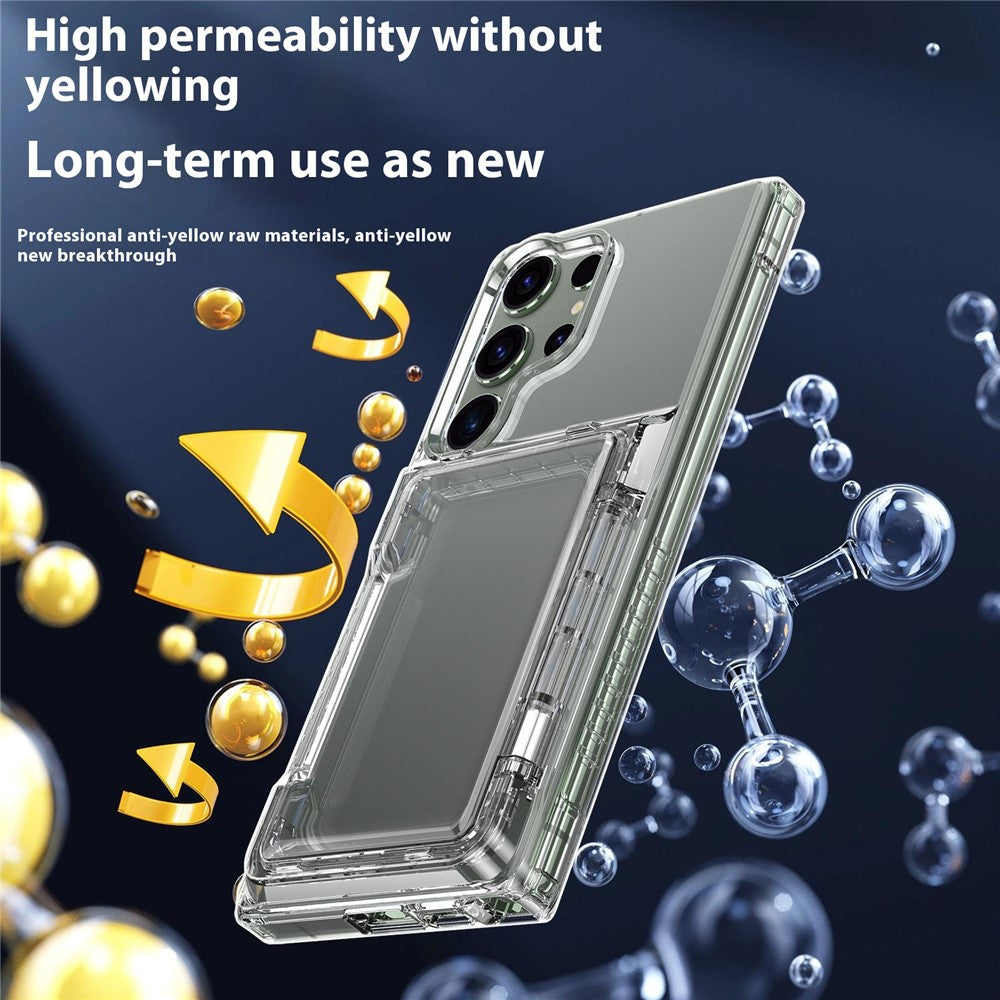 For Samsung Galaxy S25 Ultra Clear Case PC+TPU Phone Cover Card Holder Kickstand