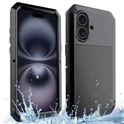 For iPhone 16 Case Silicone+Metal Phone Cover with Tempered Glass Screen Protector
