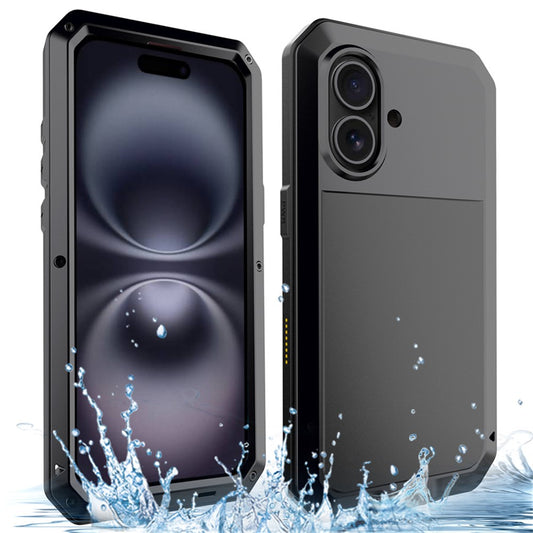 For iPhone 16 Case Silicone+Metal Phone Cover with Tempered Glass Screen Protector
