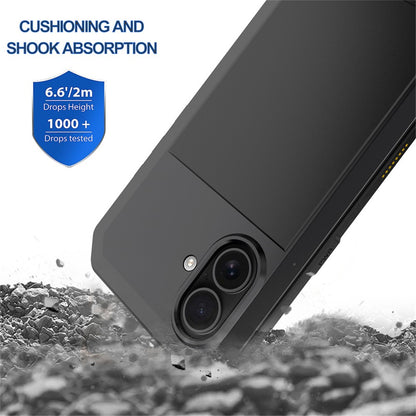 For iPhone 16 Case Silicone+Metal Phone Cover with Tempered Glass Screen Protector