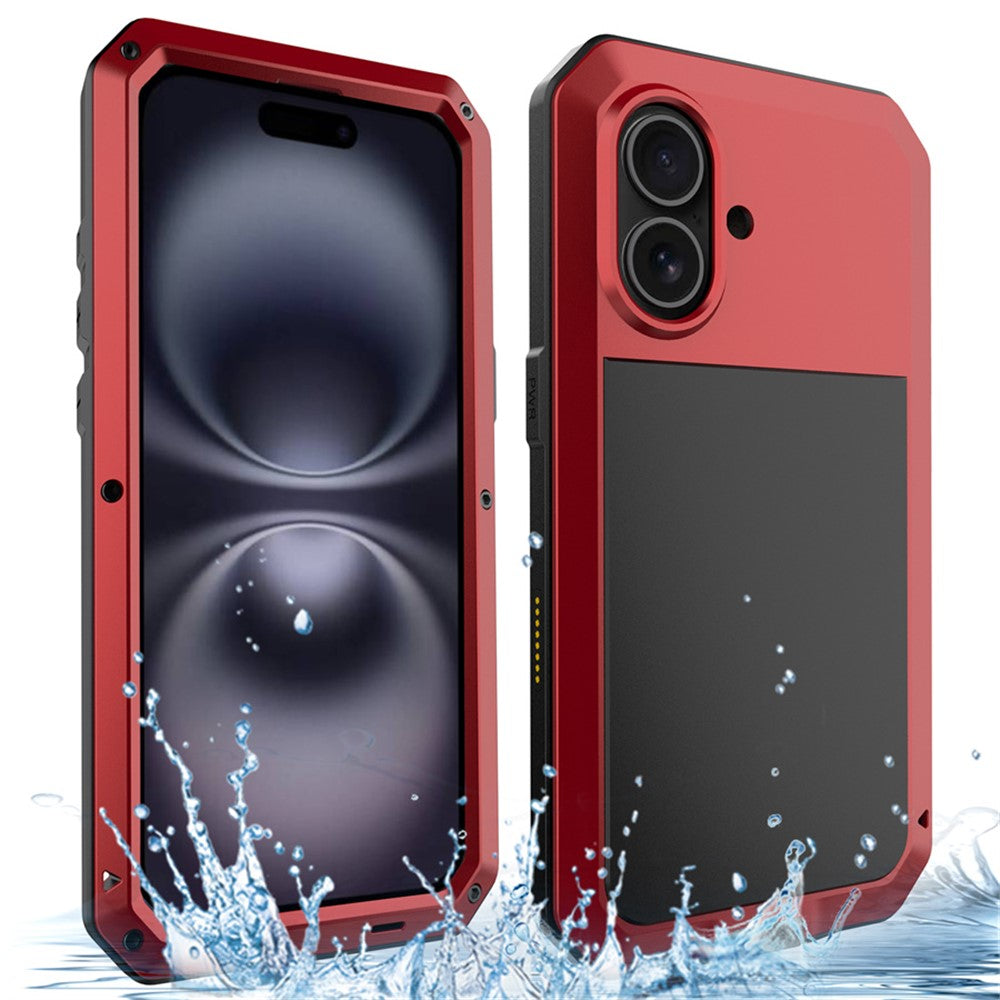 For iPhone 16 Case Silicone+Metal Phone Cover with Tempered Glass Screen Protector