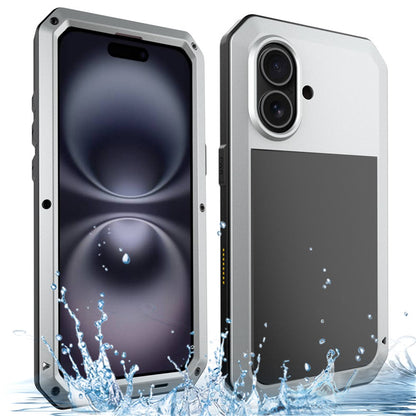 For iPhone 16 Case Silicone+Metal Phone Cover with Tempered Glass Screen Protector