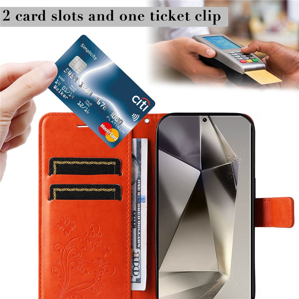 For Samsung Galaxy S25 Ultra Wallet Case Floral Butterfly Imprinted Leather Phone Cover Stand