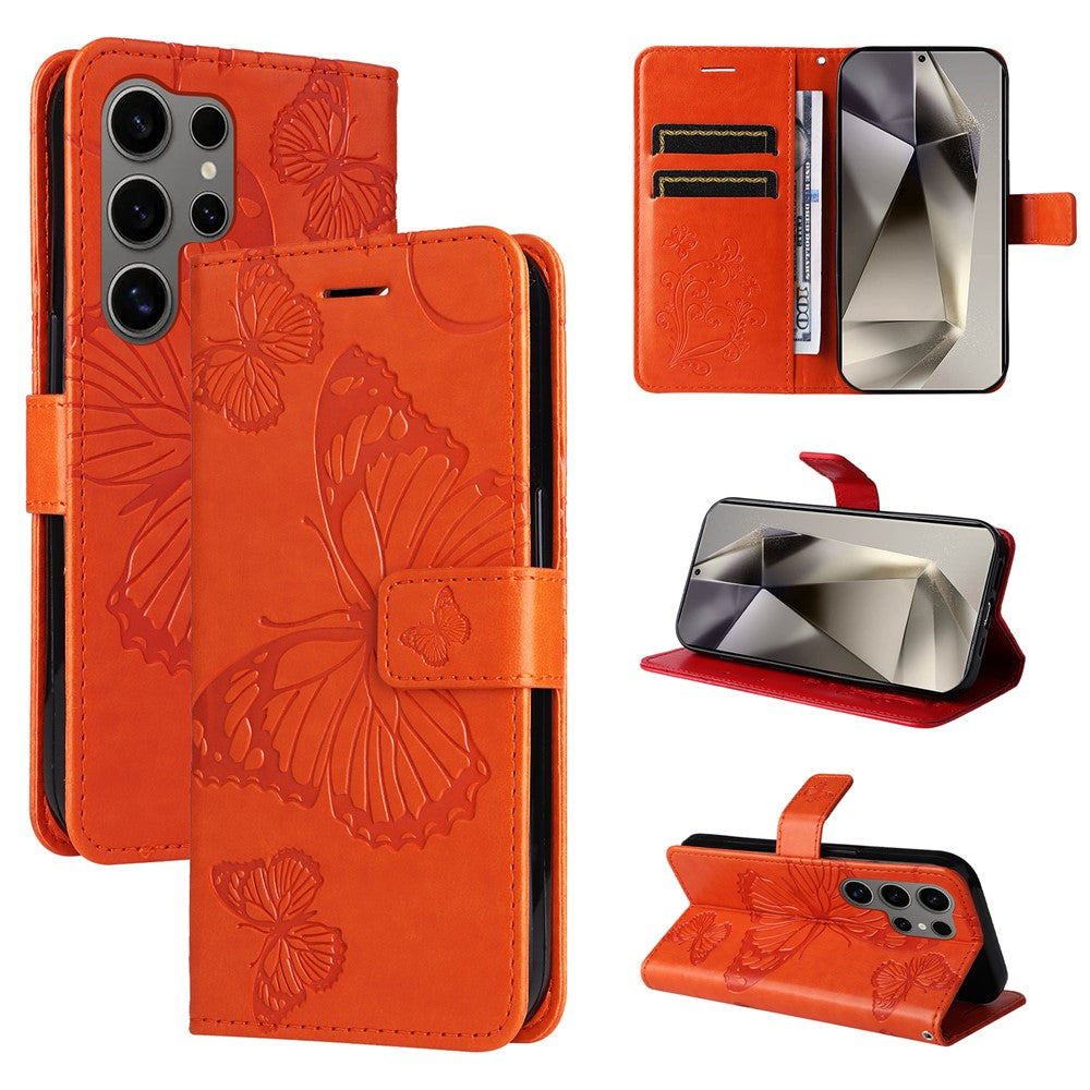 For Samsung Galaxy S25 Ultra Wallet Case Floral Butterfly Imprinted Leather Phone Cover Stand