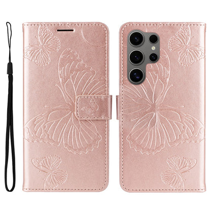 For Samsung Galaxy S25 Ultra Wallet Case Floral Butterfly Imprinted Leather Phone Cover Stand