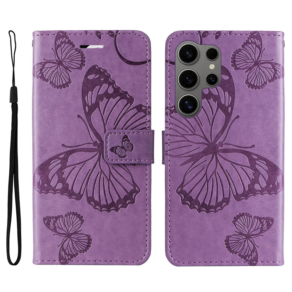 For Samsung Galaxy S25 Ultra Wallet Case Floral Butterfly Imprinted Leather Phone Cover Stand