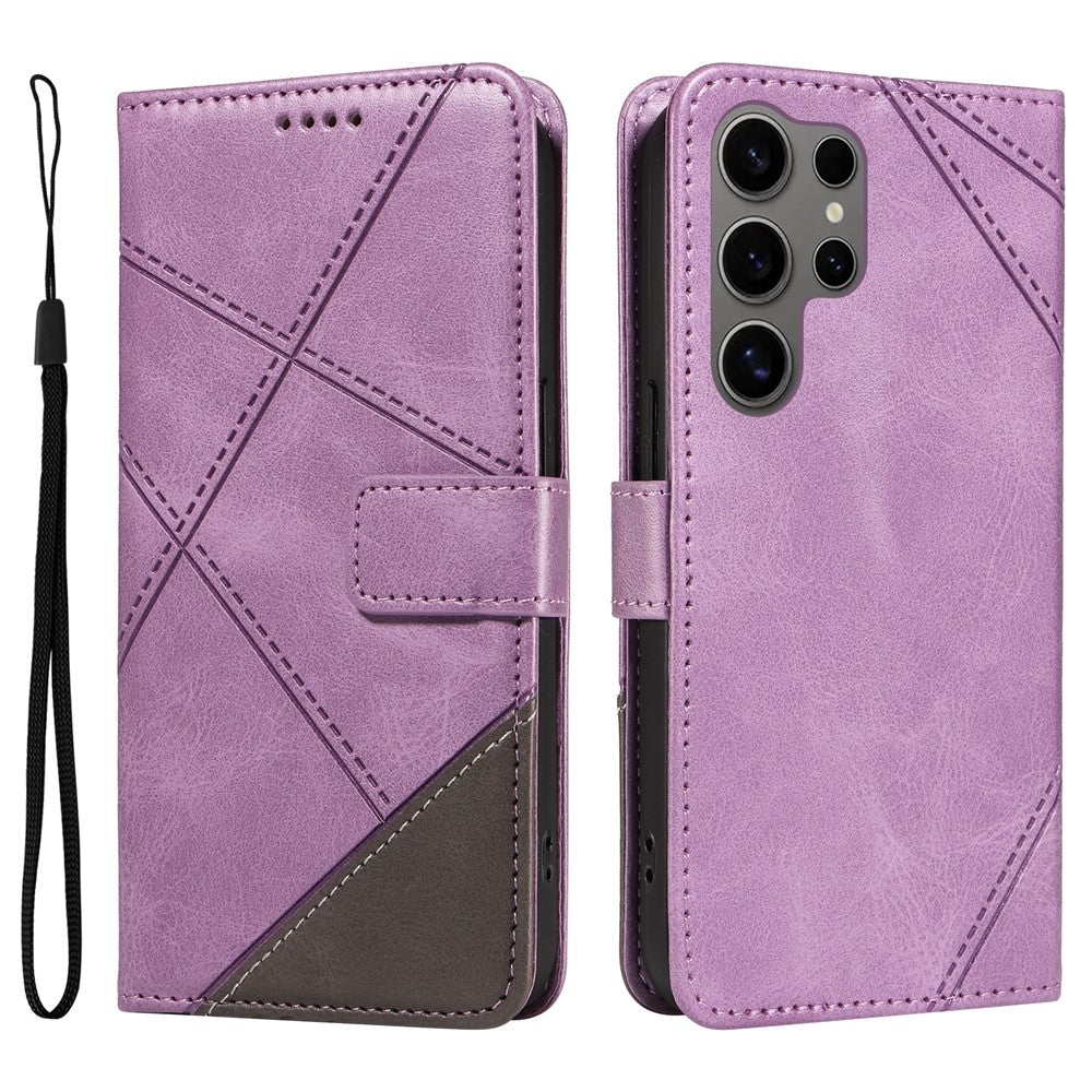For Samsung Galaxy S25 Ultra Case Leather Geometric Line Wallet Phone Cover with Wrist Strap