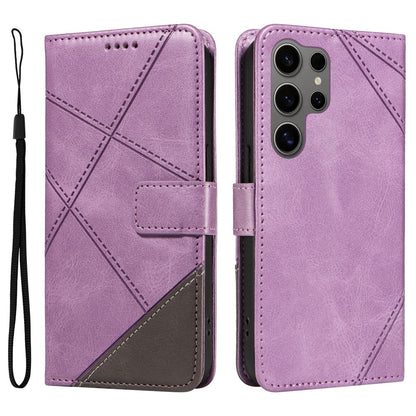 For Samsung Galaxy S25 Ultra Case Leather Geometric Line Wallet Phone Cover with Wrist Strap