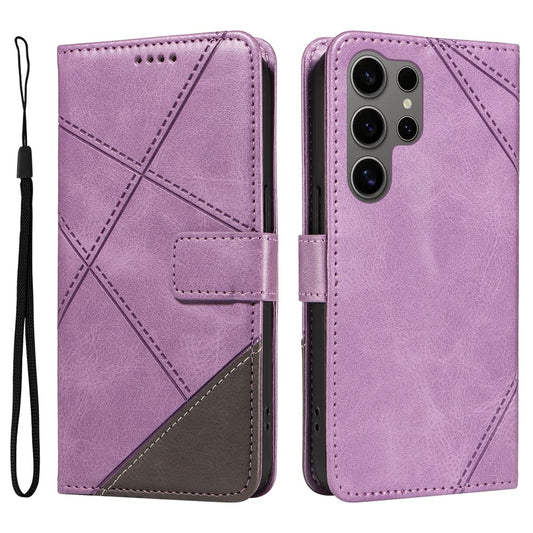 For Samsung Galaxy S25 Ultra Case Leather Geometric Line Wallet Phone Cover with Wrist Strap